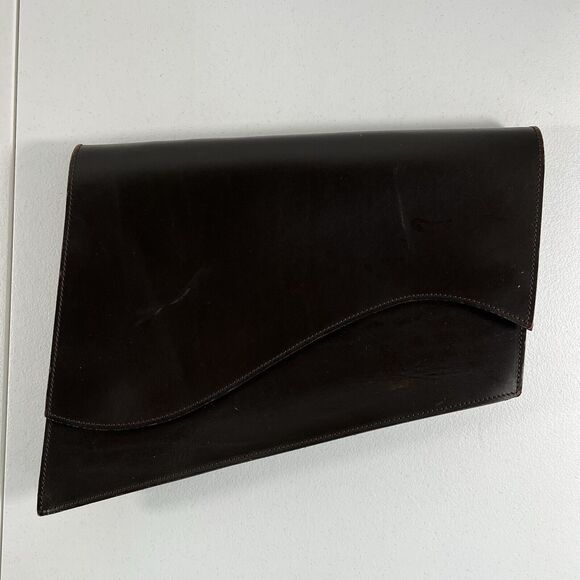 CRIZ Swiss Handmade Clutch Shoulder Bag Asymmetrical Brown Leather Minimalist